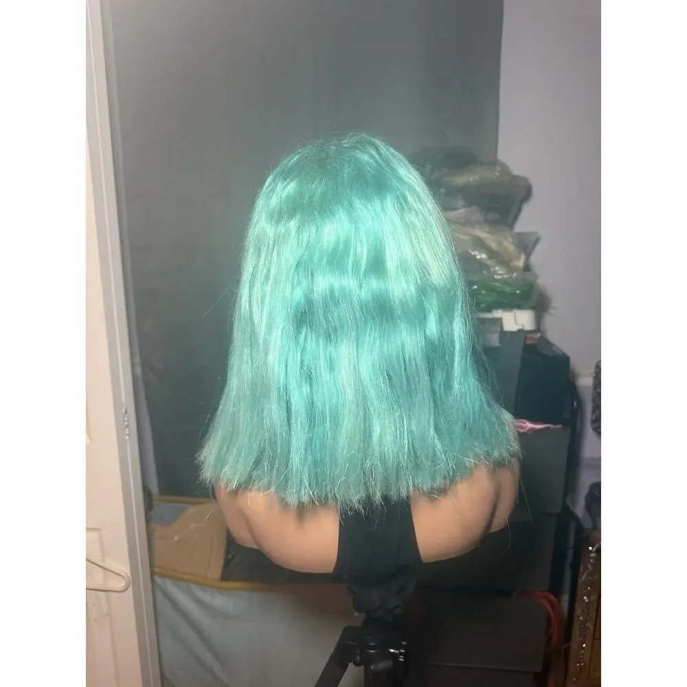 Human Hair Wig 13x4 Lace Front Aqua Blue Bob